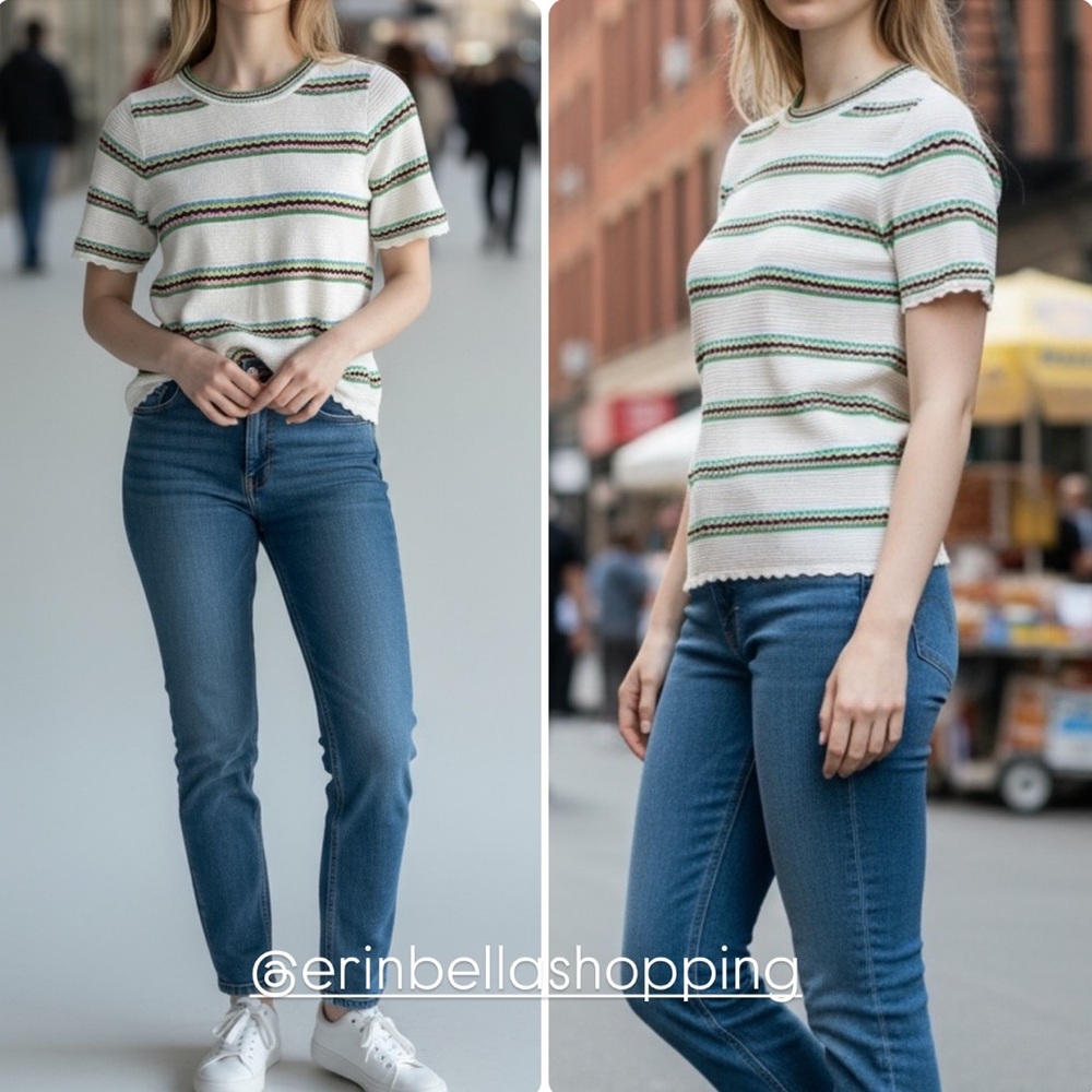 From Future Striped Stretch Crochet Cotton Cashmere Sweater Top